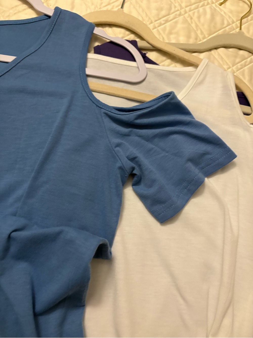 Women's V-Neck Cold Shoulder Tops - Blue, White & Purple 3 pack bundle - Picture 6 of 7